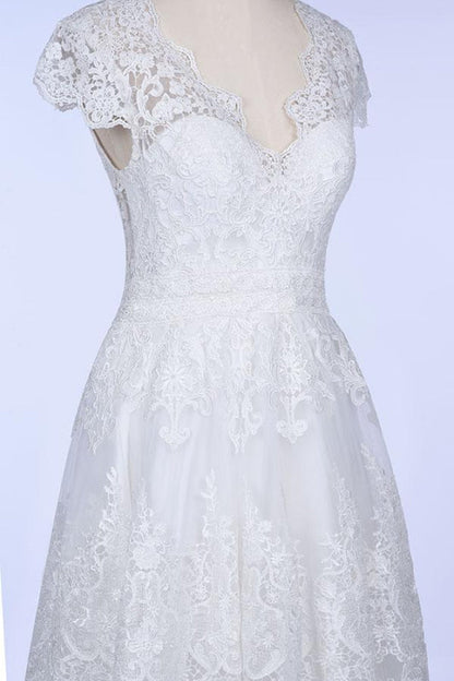 Best Cap Sleeve V-neck Sweep Train Wedding Dress