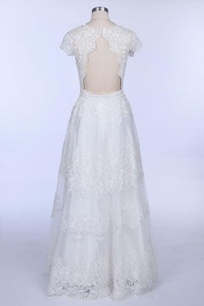 Best Cap Sleeve V-neck Sweep Train Wedding Dress