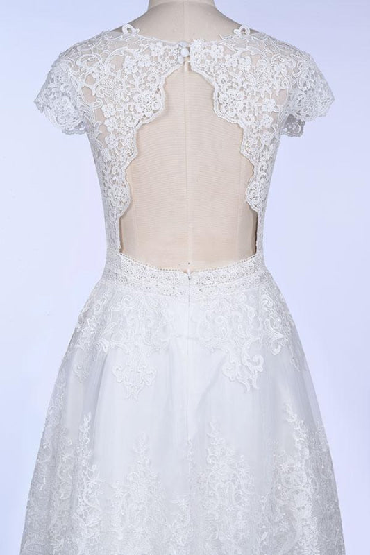 Best Cap Sleeve V-neck Sweep Train Wedding Dress