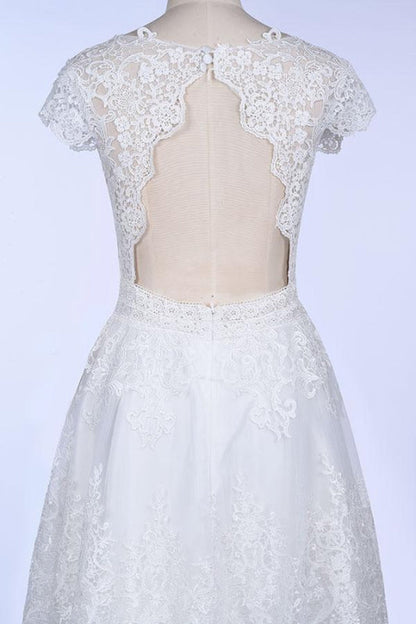 Best Cap Sleeve V-neck Sweep Train Wedding Dress