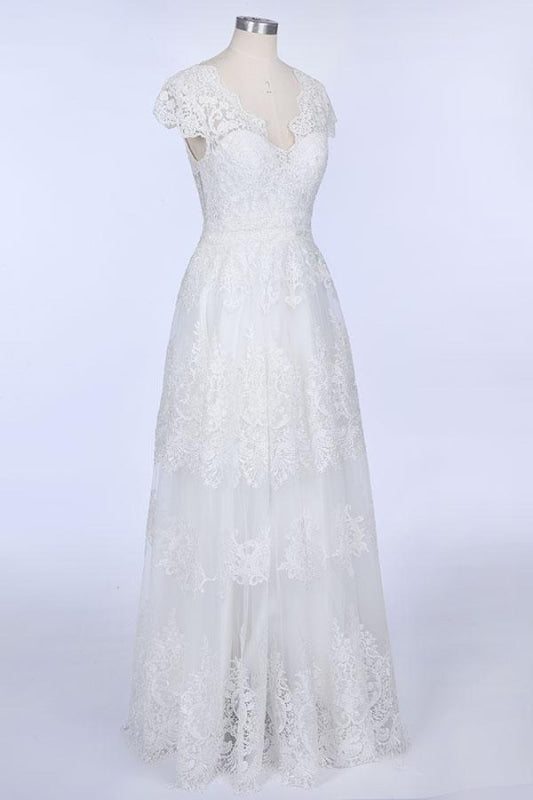 Best Cap Sleeve V-neck Sweep Train Wedding Dress