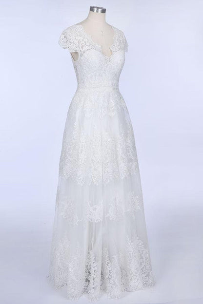 Best Cap Sleeve V-neck Sweep Train Wedding Dress