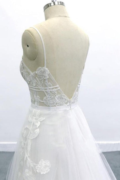 Best Spaghetti Strap Appliques Tulle Wedding Dress