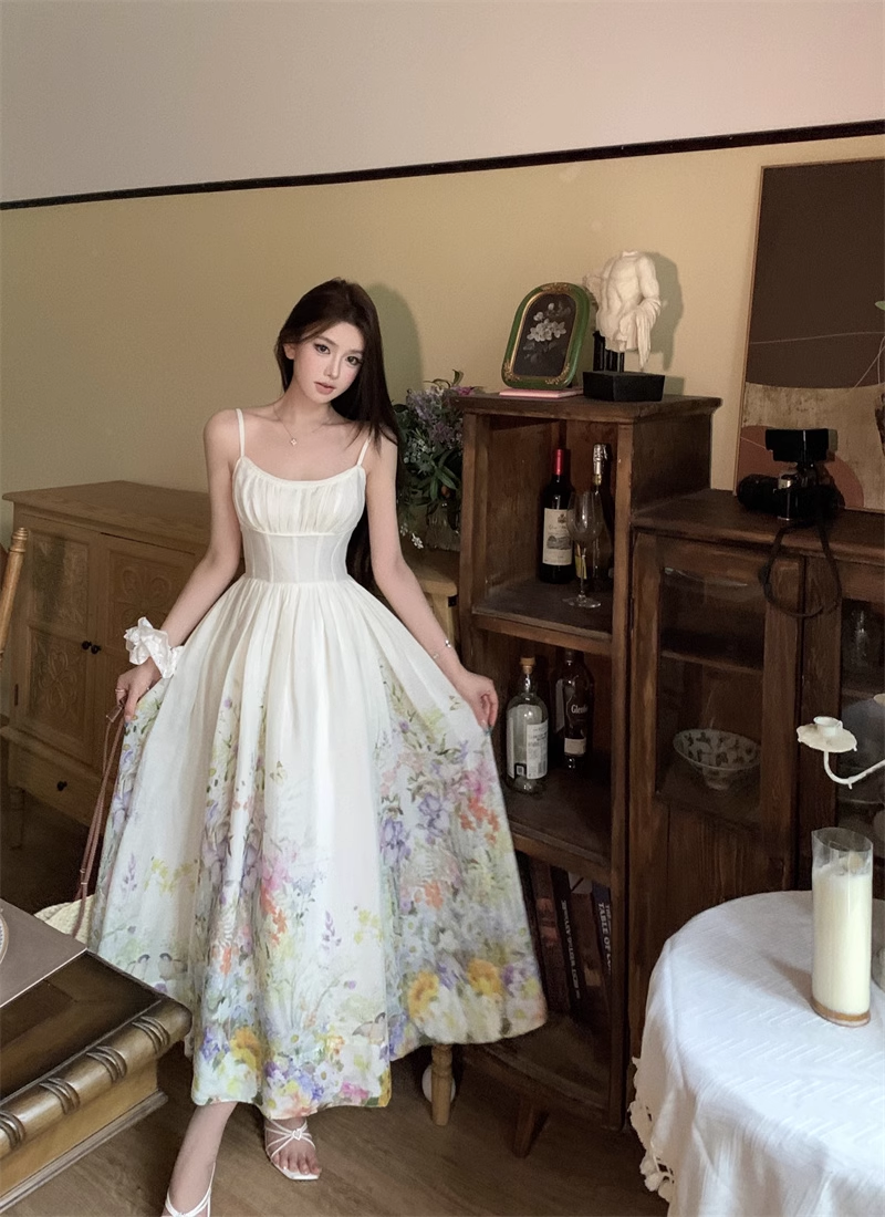New Floral Design Simple Elegant Casual Spaghetti Strap Dress HZ1024