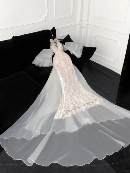 Elegant Ivory Applique Design Mermaid Wedding Dress Prom Dress Evening Dress HZ1024