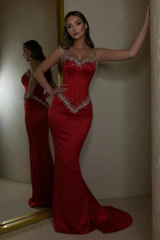 Black Beaded Straps Prom Dress Long Sweetheart Formal Dress