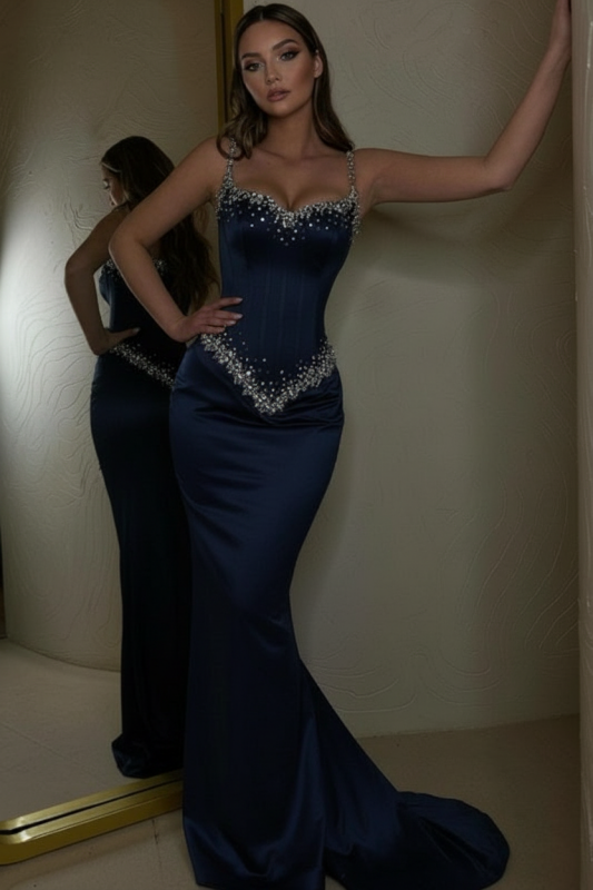 Black Beaded Straps Prom Dress Long Sweetheart Formal Dress