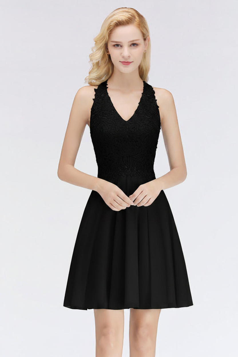 V-Neck Knee Length Floral Lace Birdesmaid Dresses