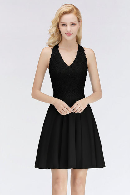 V-Neck Knee Length Floral Lace Birdesmaid Dresses