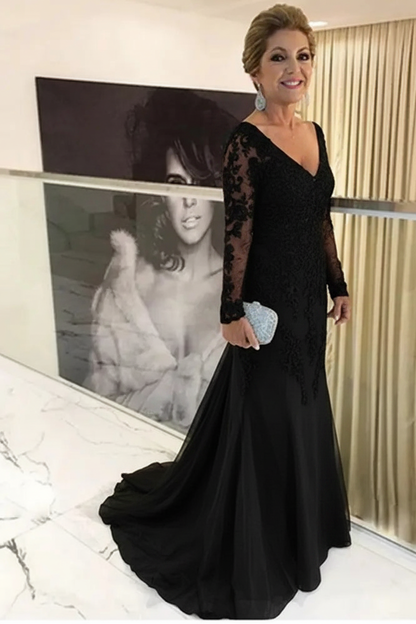 Elegant Long Sleeves Lace mother of the bride dress V-Neck