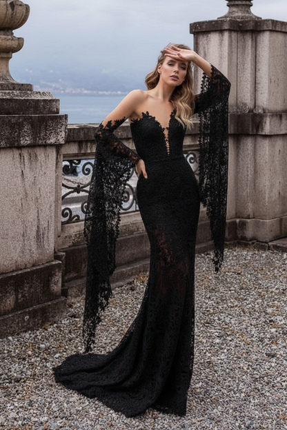 Lace Wedding Dress Mermaid Wedding Dress V Neck Long Sleeve Sexy Bridal Dresses