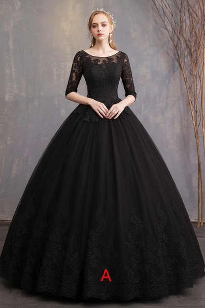 Princess Wedding Dresses Lace Illusion Half Sleeve Floor Length Bridal Gown