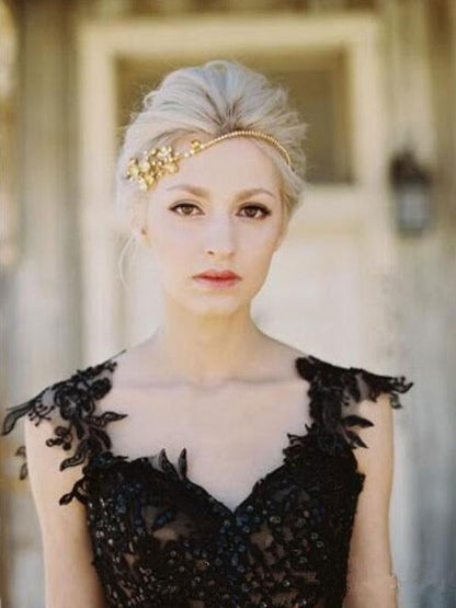 Black Princess Wedding Dresses Sleeveless Lace Court Train Bridal Gown