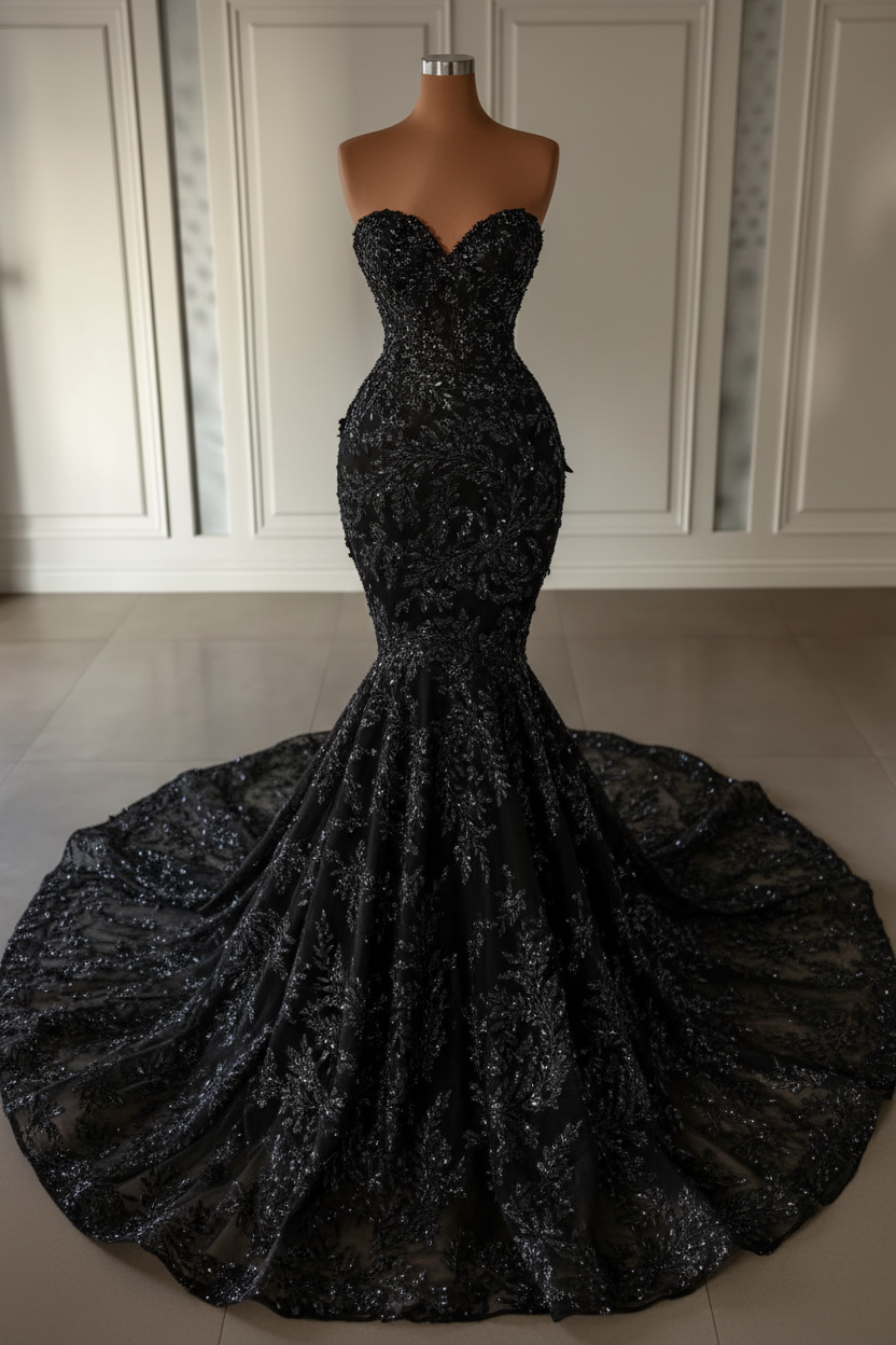 Charming Strapless Mermaid Lace Wedding Dress with Appliques