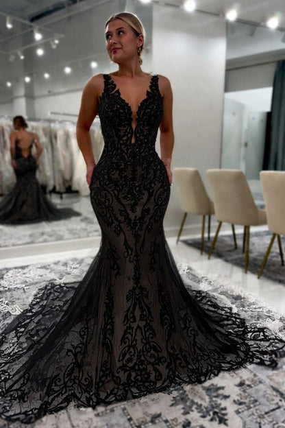 Sweetheart Tulle Appliques Lace Mermaid Wedding Dresses with Train