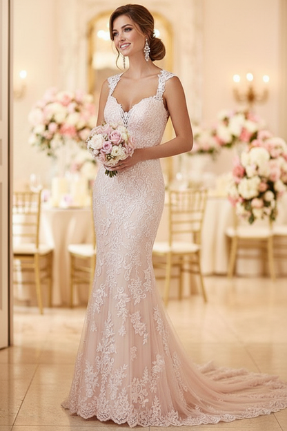 Backless Wedding Bridal Gowns Mermaid Sleeveless Lace Bridal Gowns