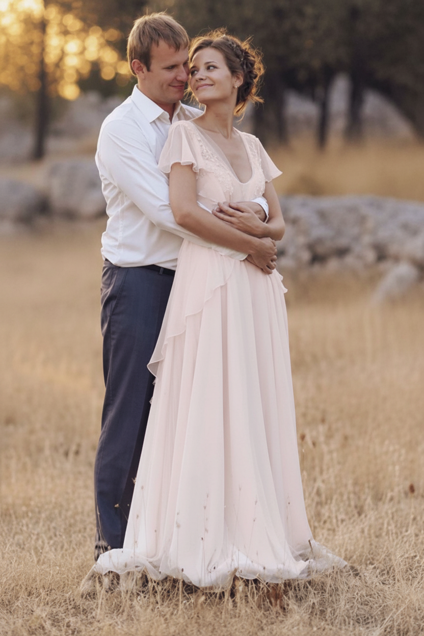 Simple Wedding Dress A Line Designed Neckline Sleeveless Applique Chiffon Bridal Gowns