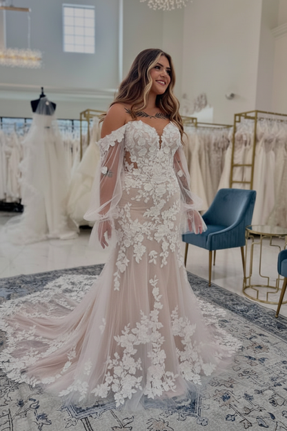 Sweetheart Appliques Lace Mermaid Wedding Dresses Chapel Train