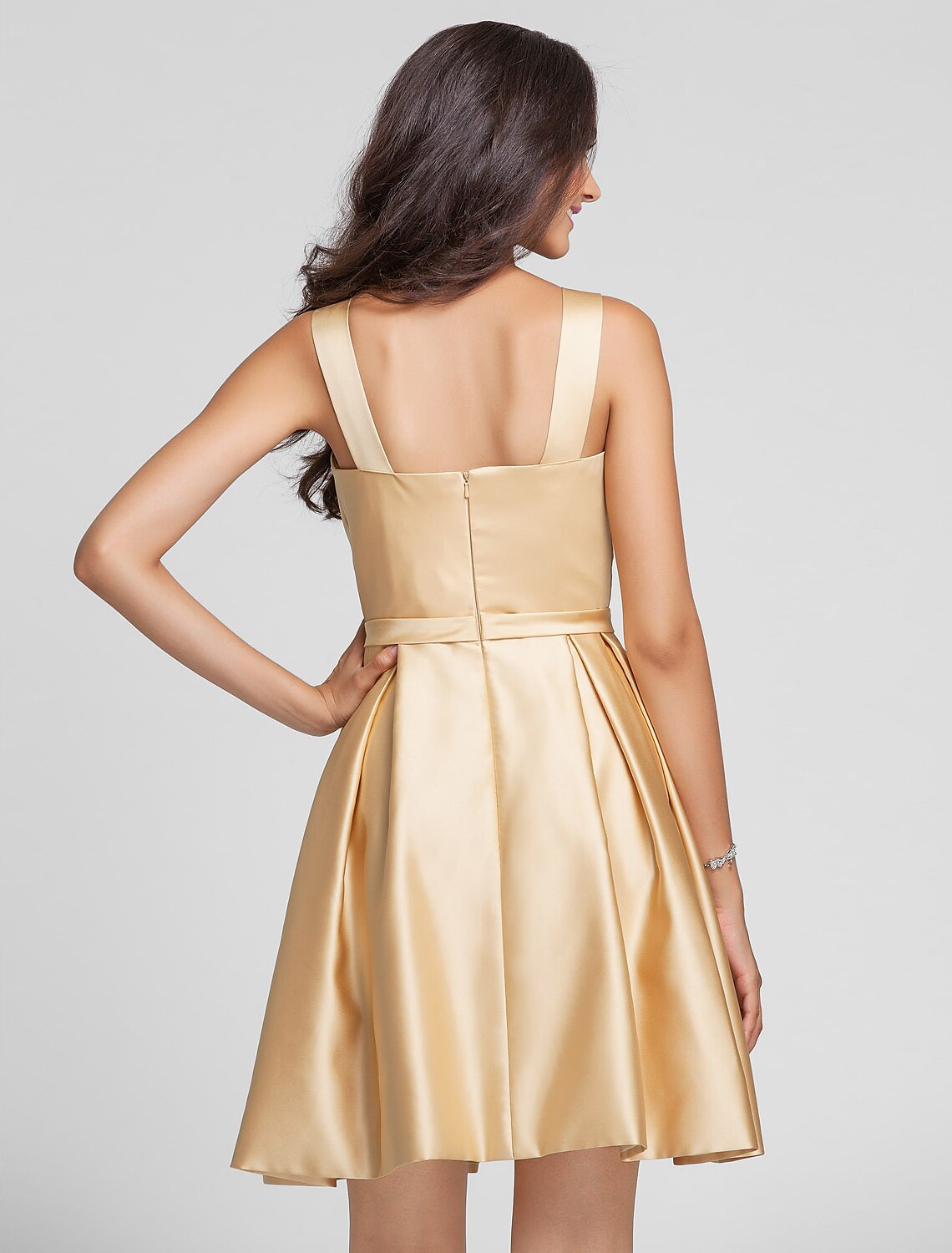 Ball Gown / A-Line V Neck Knee Length Satin Bridesmaid Dress with Sash / Ribbon / Criss Cross / Draping