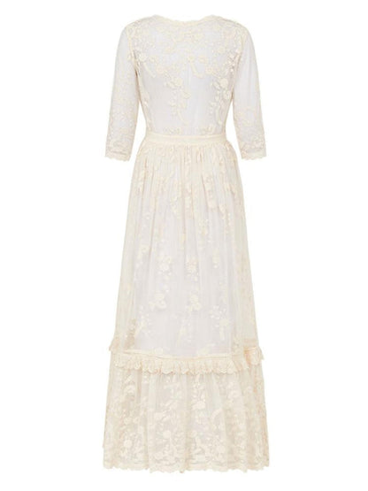 Boho Wedding Dress V Neck Floor Length Lace Multilayer Bridal Gown Dress Outfit