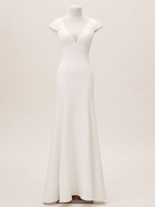 Bridal Dress V-Neck Trumpet Mermaid Short Sleeves Zipper Back Wedding Dress