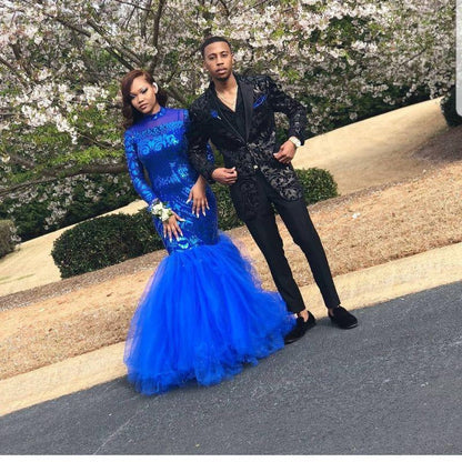 Bridelily Royal-Blue Mermaid Prom Dress | Long Sleeve Sequins Party Gowns