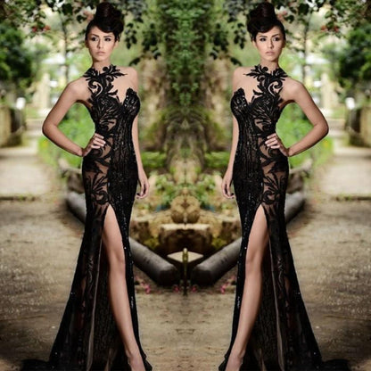 Bridelily Sexy Black Prom Dress| Mermaid Evening Dress With Slit