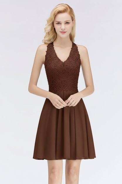 V-Neck Knee Length Floral Lace Birdesmaid Dresses