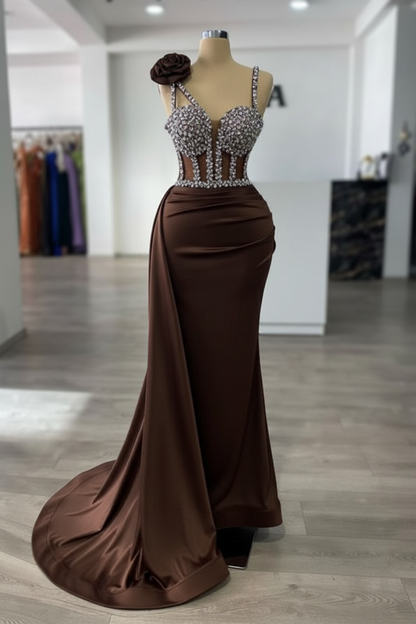 Luxury Glitter Rinstones Mermaid Prom Dresses Sleeveless with Sweep Train