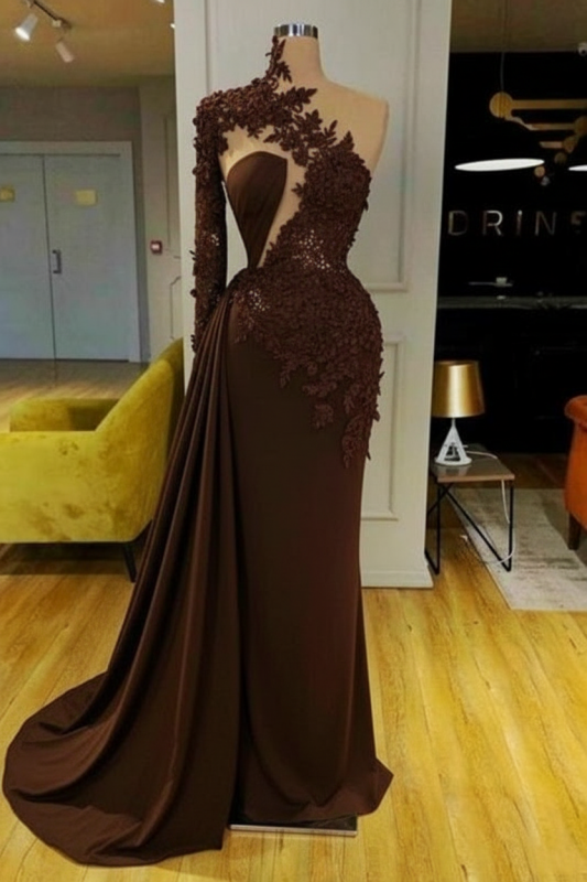 White Mermaid Evening Dress Front Split with Long Sleeves