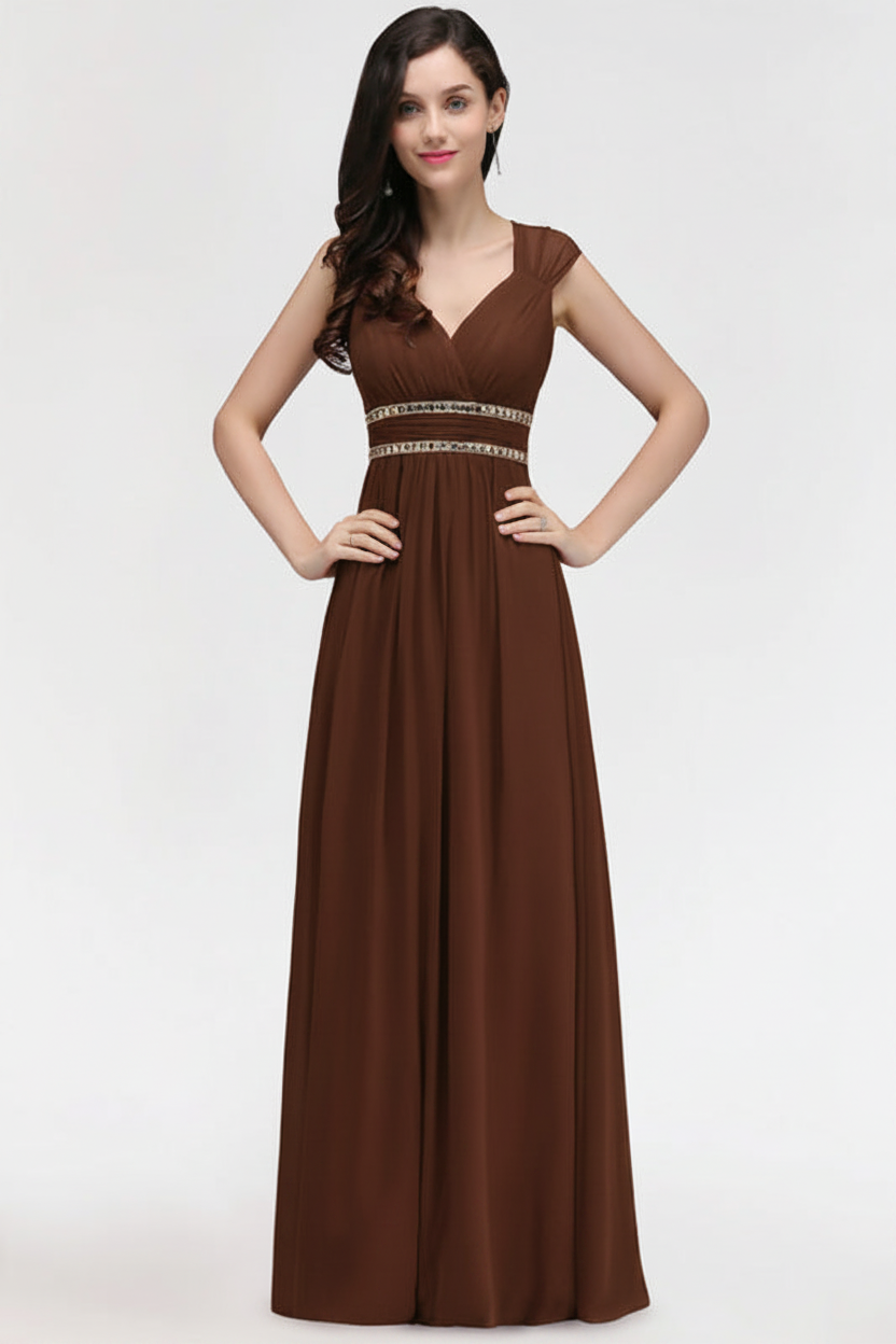 Chic Ruched Chiffon Aline Formal Dress Burgundy Bridesmaid Dress with Beadings