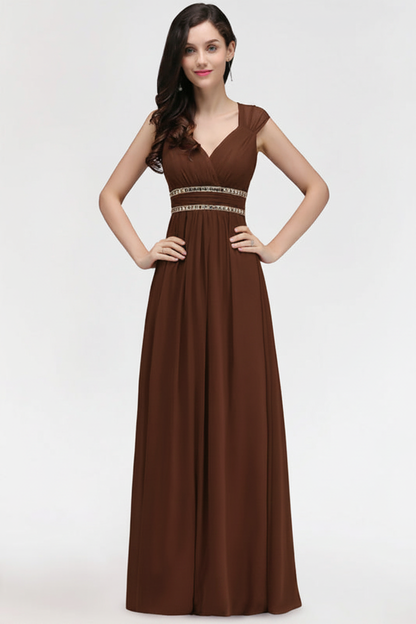 Chic Ruched Chiffon Aline Formal Dress Burgundy Bridesmaid Dress with Beadings