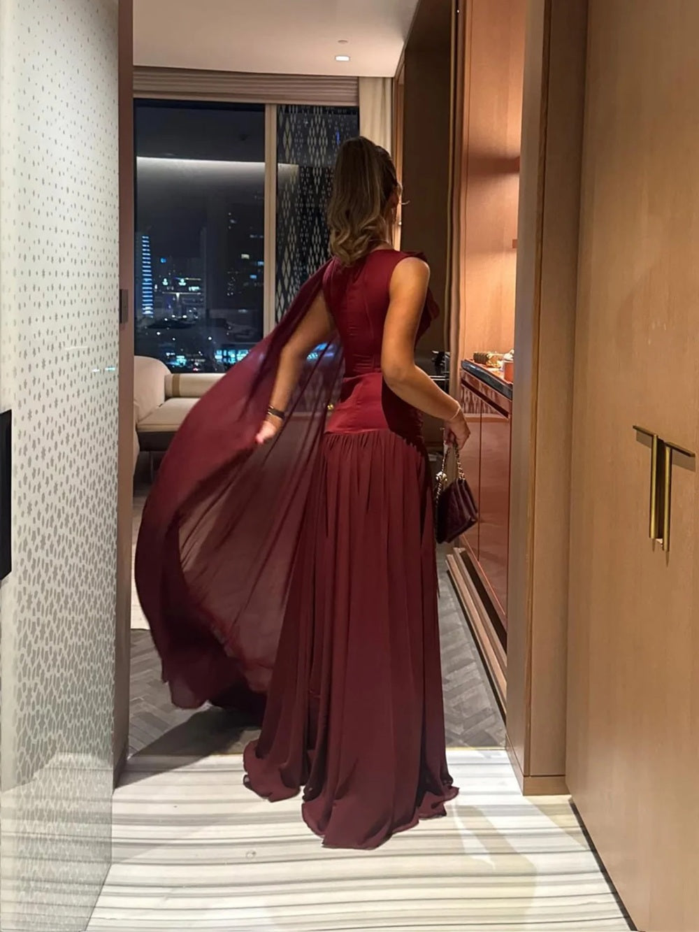 Romantic Ruched Chiffon Prom Dress Long A-line Party Outfits