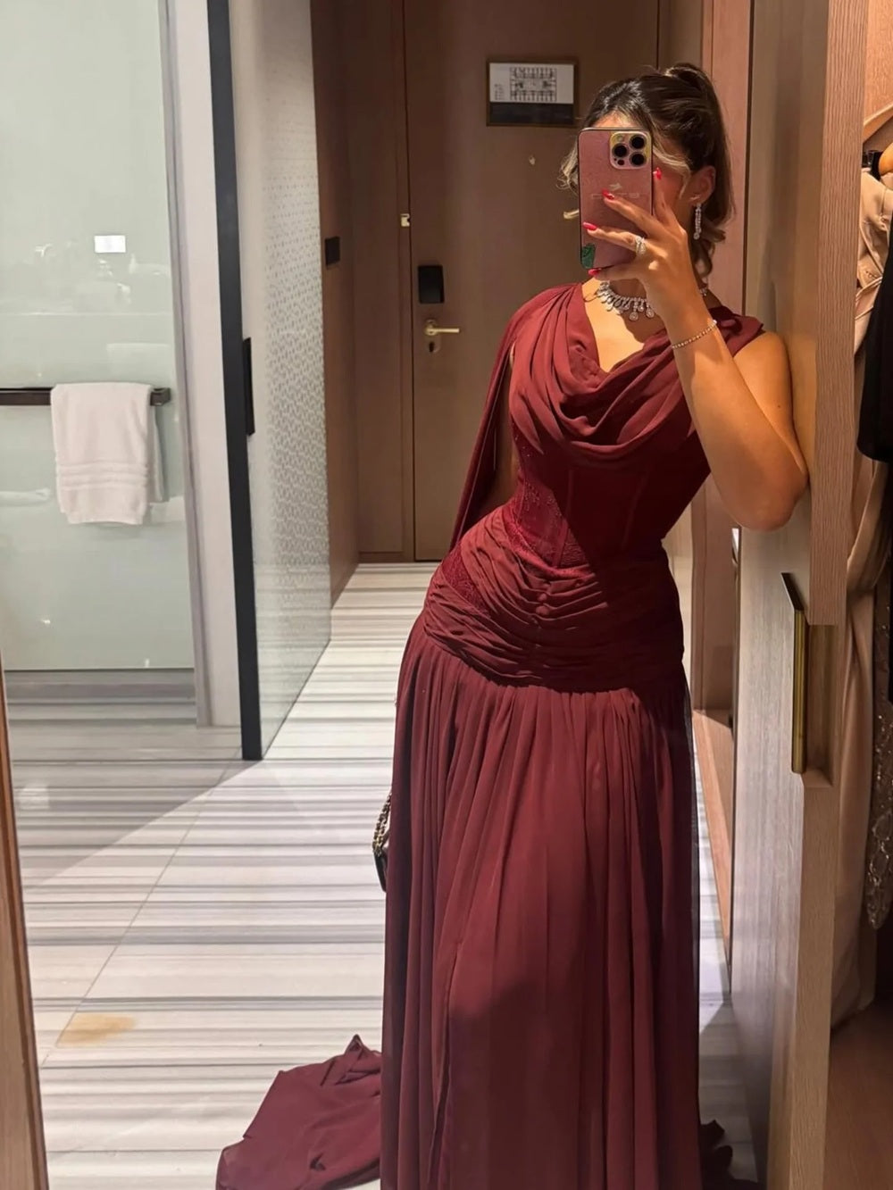 Romantic Ruched Chiffon Prom Dress Long A-line Party Outfits