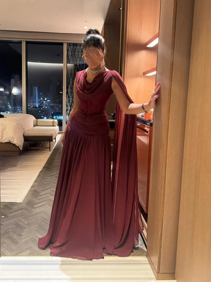 Romantic Ruched Chiffon Prom Dress Long A-line Party Outfits