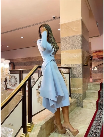 Wholesale Sheath Formal Dress Cocktail Dresses Elegant Red Green Dress Formal Fall Knee Length Long Sleeve Jewel Neck Stretch Fabric with Pleats Ruched