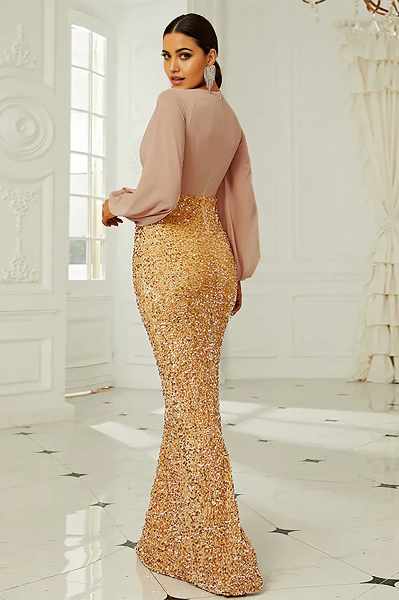 Mermaid Long Sleeves Sequins Mother of the Bride Dress