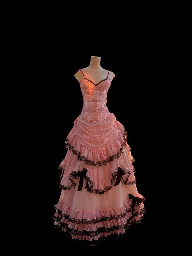 Princess Pink Spaghetti Strap Boned Bow Lace Tulle Long Prom Dress Evening Dress cc5424