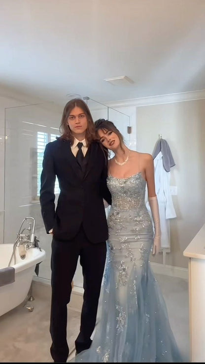 Vintage Shiny Blue Sequin Prom Dress Mermaid Evening Dress Long Formal Dress HZ1024