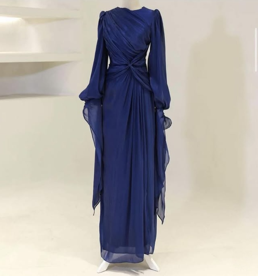 Modest Long Sleeves Sheath Chiffon Elegant Long Formal Party Dress, HZ0319