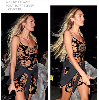 New Fashion Floral Spaghetti Strap Design A-line Women Party Dress HZ1024