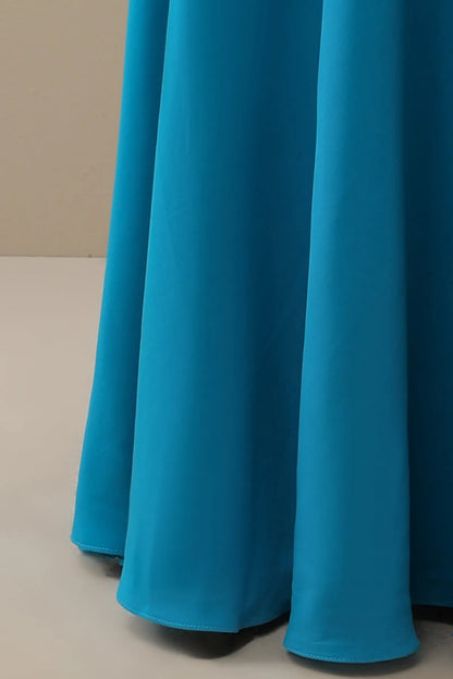 V-neck peacock blue bridal mother dress