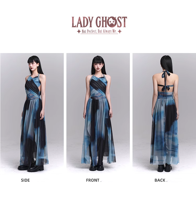 New Fashion Party Blue Chiffon Halter Dress HZ1024