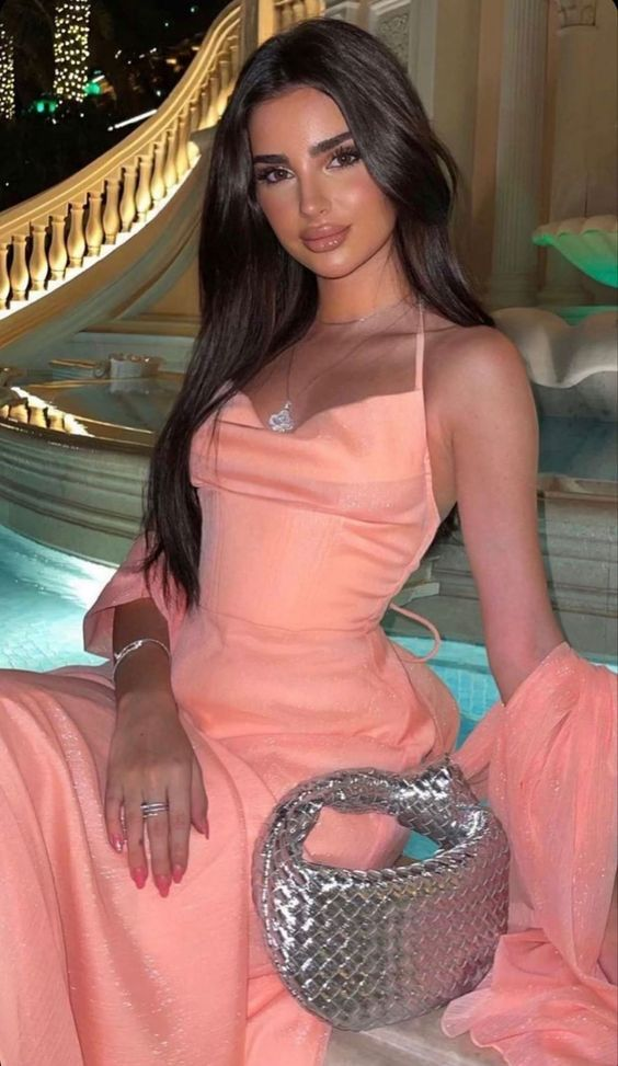 Pink Elegant Long Party Dress A Line Evening Gown  cc1423