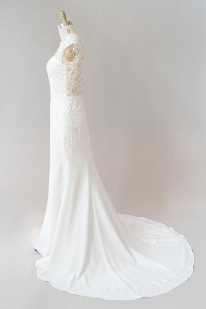 Cap Sleeve Illusion Lace Sheath Wedding Dress