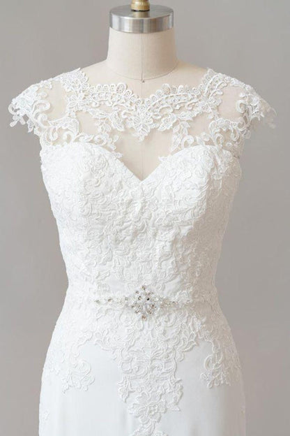 Cap Sleeve Illusion Lace Sheath Wedding Dress