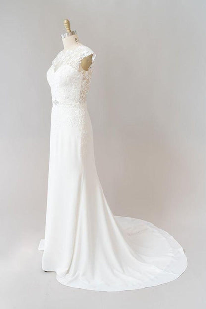 Cap Sleeve Illusion Lace Sheath Wedding Dress