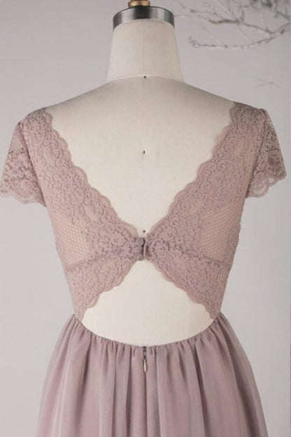 Cap Sleeve V-neck Lace Chiffon A-line Wedding Dress