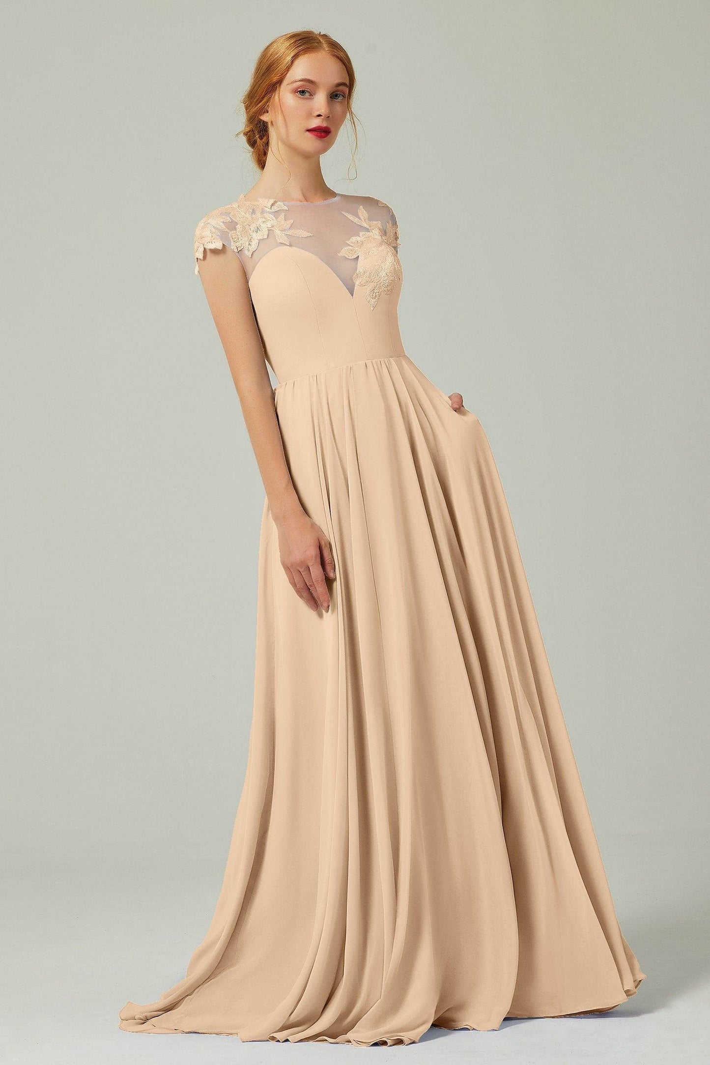 A-Line Sweep-BrushTrain Chiffon Bridesmaid Dress CB0248