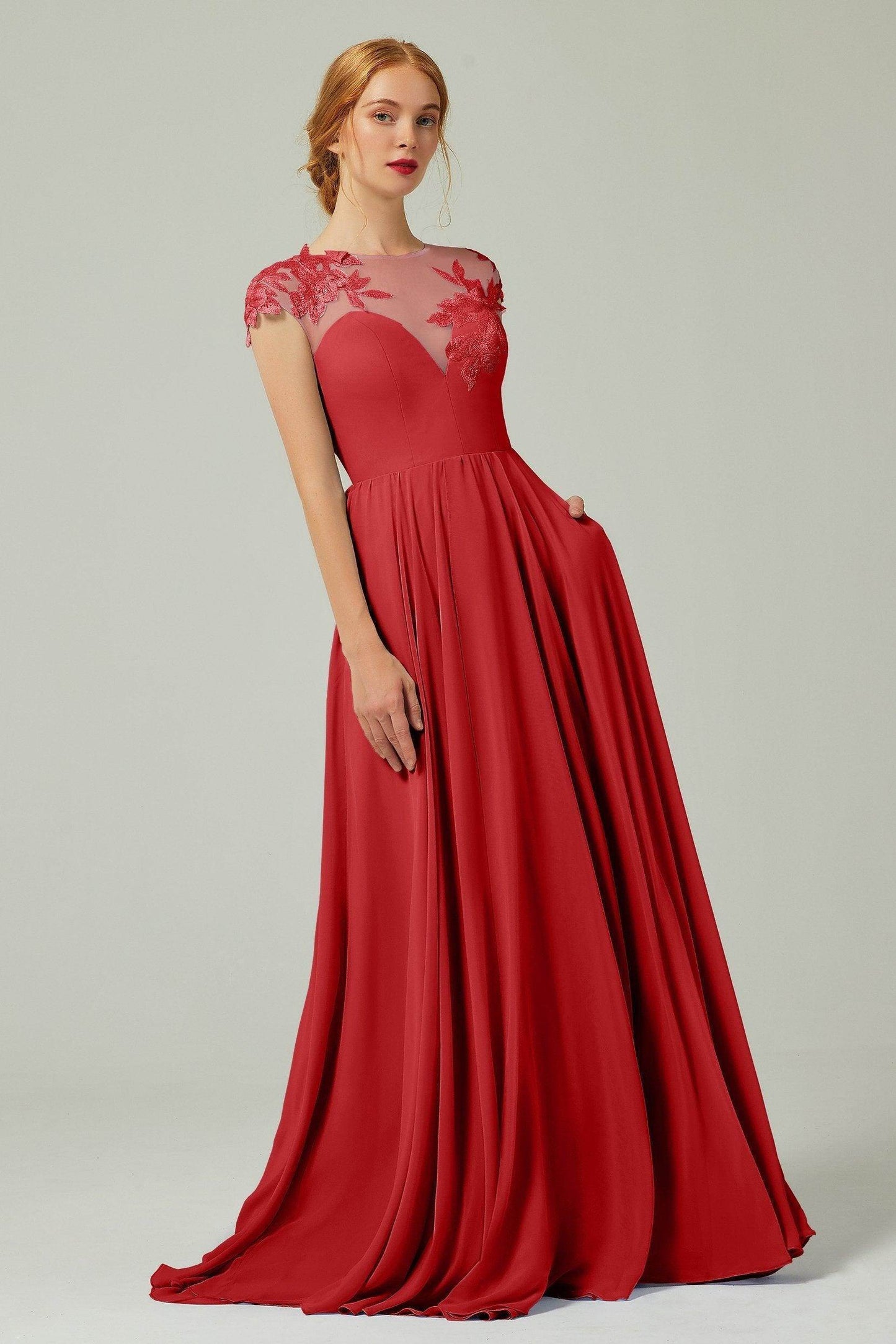 A-Line Sweep-BrushTrain Chiffon Bridesmaid Dress CB0248